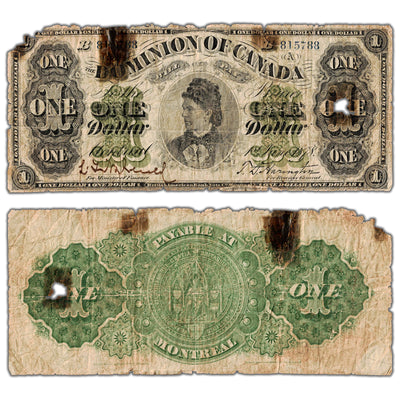 SOLD $1 1878 Dominion of Canada Note Payable at Montreal DC-8e-ii - Damaged