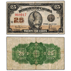 25 Cents 1923 Dominion of Canada Shinplaster Note DC-24b - Fine