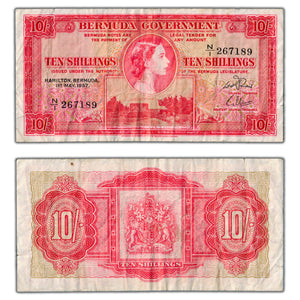 SOLD Bermuda 1957 10 Ten Shillings Note P #19b - Circulated