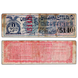 SOLD United States 1894 25 Cents Original Little Louisiana Lottery Co Ticket