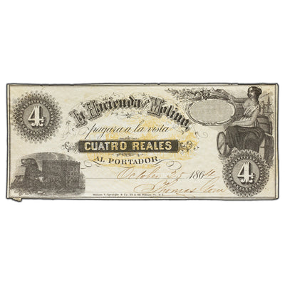 SOLD Argentina La Hacienda Del Molino 1864 4 Four Reales Note
