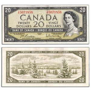 SOLD $20 1954 Bank of Canada Note Beattie-Rasminsky Y/E Prefix BC-41b - EF