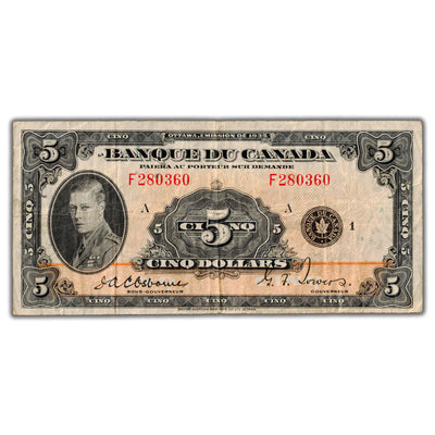 SOLD $5 1935 Banque du Canada Note French Text BC-6 - Fine+