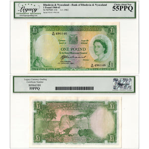 SOLD Rhodesia & Nyasaland 1961 1 One Pound Note P #21b - Legacy AU-55 PPQ