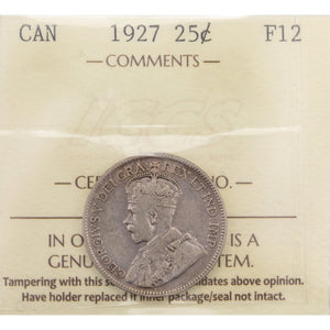 SOLD Canada 1927 25 Cents Quarter Silver Coin Key Date! - ICCS F-12