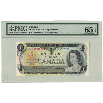 $1 1973 Bank of Canada Note *IG Replacement Prefix BC-46aA - PMG UNC-65 EPQ