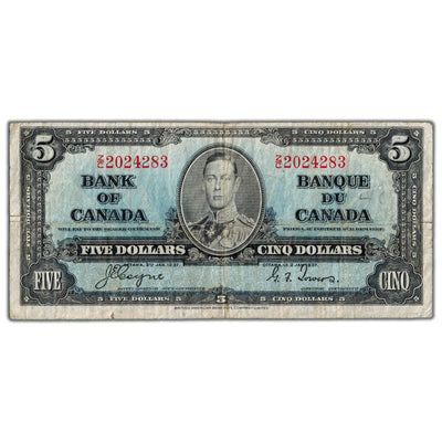 $5 1937 Bank of Canada Note Coyne-Towers Z/C Prefix BC-23c - Fine (minor pencil)