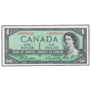 SOLD $1 1954 Bank of Canada Note *A/A Replacement Prefix BC-37bA - AU