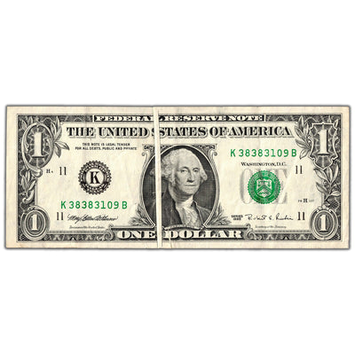 SOLD United States 1995 $1 Dallas Federal Reserve Note - Gutter Fold Error