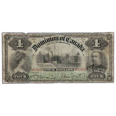 SOLD $4 1900 Dominion of Canada Note DC-16 - Holes/Tears