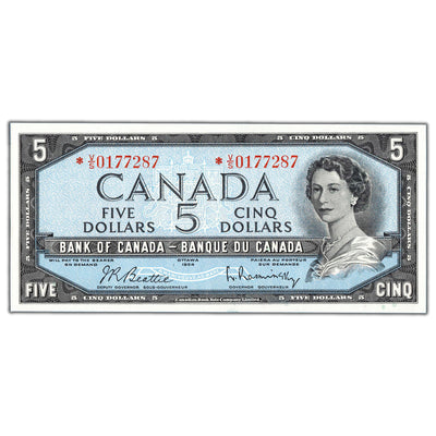 SOLD $5 1954 Bank of Canada Note *V/S Replacement Prefix BC-39bA - AU/UNC