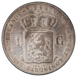 Netherlands 1892 1 Gulden Silver Coin - Lightly Cleaned