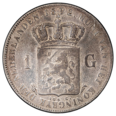 Netherlands 1892 1 Gulden Silver Coin - Lightly Cleaned