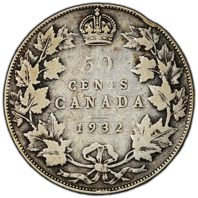 SOLD Canada 1932 50 Cents Half Dollar Silver Coin - VG (rim bump)