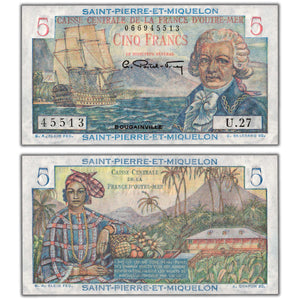 Saint Pierre & Miquelon ND (1950-60) 5 Five Francs Note P #22 - Choice UNC