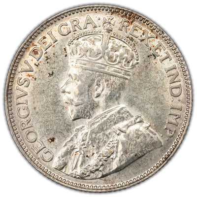 Canada 1920 25 Cents Quarter Silver Coin - AU-58