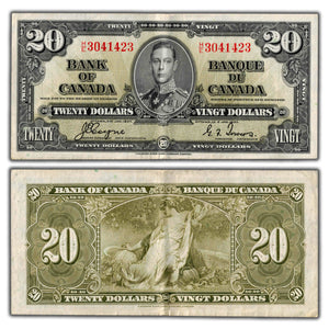 SOLD $20 1937 Bank of Canada Note Coyne-Towers H/E Changeover Prefix BC-25c - VF+
