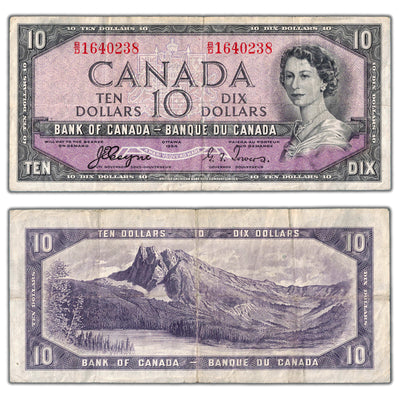 $10 1954 Bank of Canada Note Devil Face B/D Prefix BC-32a - F/VF
