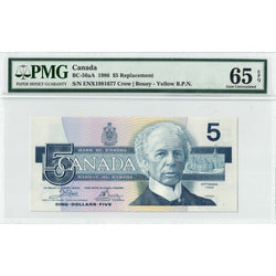 $5 1986 Bank of Canada Note ENX Replacement Prefix BC-56aA - PMG Gem UNC-65 EPQ