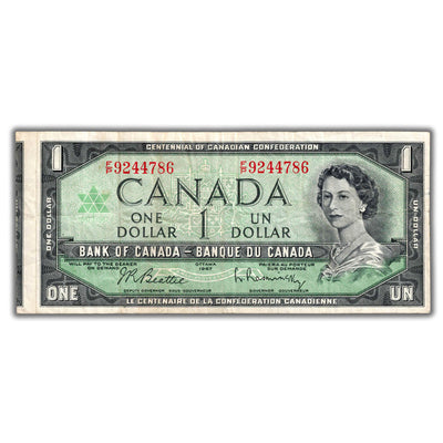 SOLD $1 1967 Bank of Canada Note F/P Prefix BC-45b-i - Cut Out of Register Error