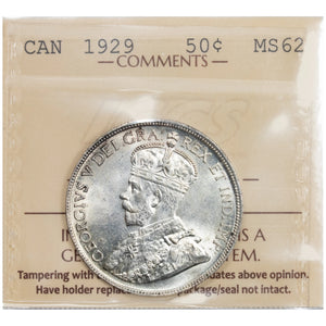 SOLD Canada 1929 50 Cents Half Dollar Silver Coin - ICCS MS-62