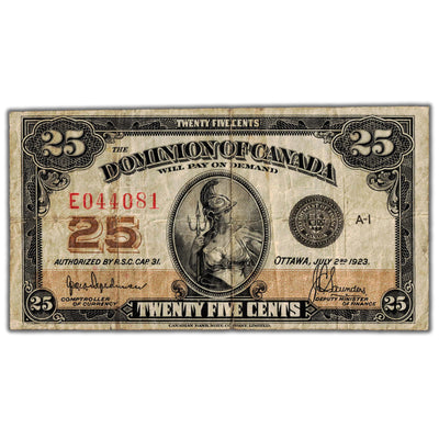 25 Cents 1923 Dominion of Canada Shinplaster Note DC-24a - Fine
