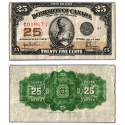 25 Cents 1923 Dominion of Canada Shinplaster Note DC-24a - VF