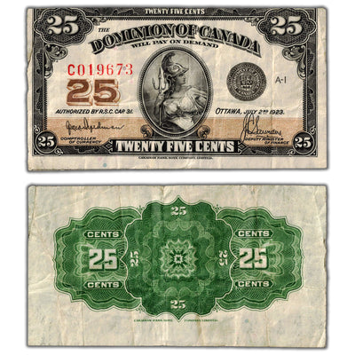 25 Cents 1923 Dominion of Canada Shinplaster Note DC-24a - VF