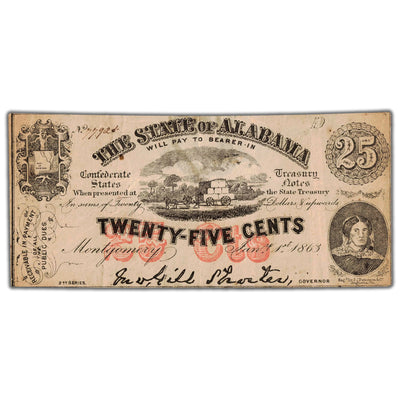 United States The State of Alabama 1863 25 Cents Note