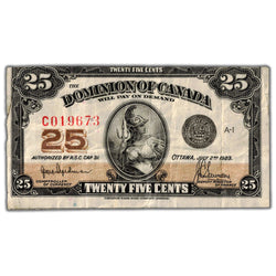 25 Cents 1923 Dominion of Canada Shinplaster Note DC-24a - VF