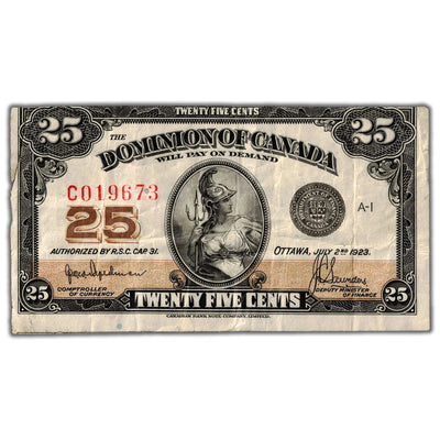 25 Cents 1923 Dominion of Canada Shinplaster Note DC-24a - VF