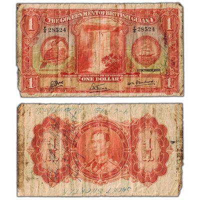 British Guiana 1938 $1 One Dollar Note P #12 - Short Snorter