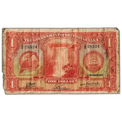 British Guiana 1938 $1 One Dollar Note P #12 - Short Snorter