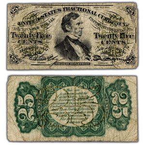 SOLD United States 1863 25 Cents Fractional Note - Circulated
