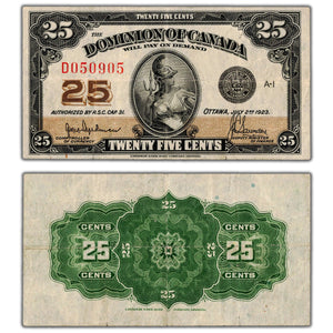SOLD 25 Cents 1923 Dominion of Canada Shinplaster Note DC-24a - VF+