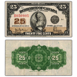 25 Cents 1923 Dominion of Canada Shinplaster Note DC-24a - VF+