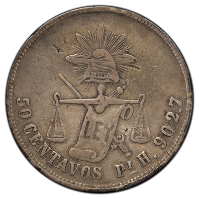 Mexico 1874 Pi-h 50 Centavos Silver Coin KM #407.7 - San Luis Potosi Mint