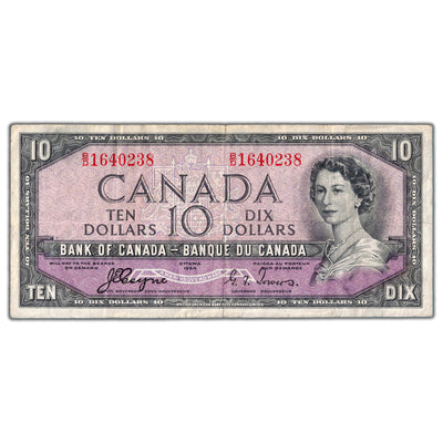 $10 1954 Bank of Canada Note Devil Face B/D Prefix BC-32a - F/VF