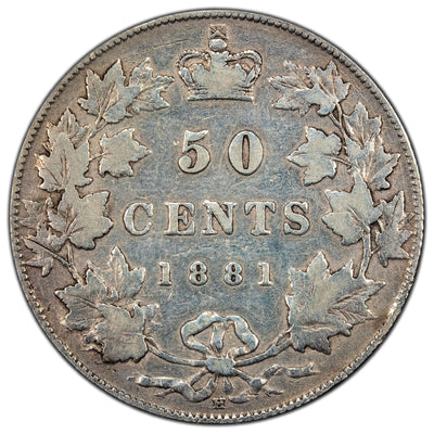 Canada 1881-H 50 Cents Half Dollar Silver Coin - Cleaned