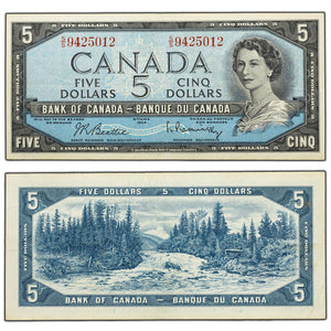 SOLD $5 1954 Bank of Canada Note Beattie-Rasminsky S/S Prefix BC-39b - VF/EF