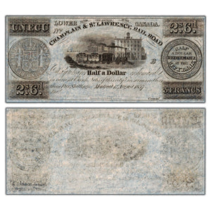 SOLD Ecu Half Dollar 1837 Champlain & St Lawrence Rail Road Note - Remainder UNC