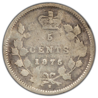 SOLD Canada 1875-H Small Date 5 Cents Silver Coin - Damaged