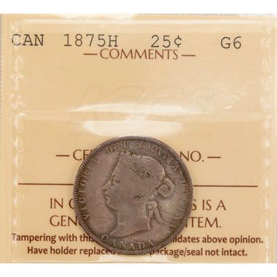 SOLD Canada 1875-H 25 Cents Quarter Silver Coin Key Date! - ICCS G-6