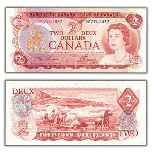 SOLD $2 1974 Bank of Canada Note RC Prefix BC-47a - 3 Digit Radar - Ch UNC