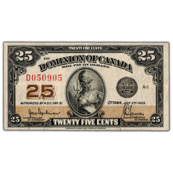 25 Cents 1923 Dominion of Canada Shinplaster Note DC-24a - VF+