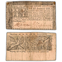 United States 1770 $8 Maryland Colonial Currency Note - Circulated