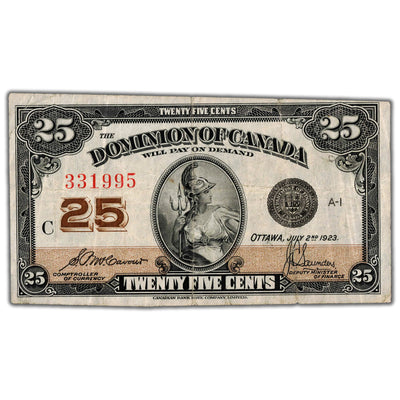 25 Cents 1923 Dominion of Canada Shinplaster Note DC-24c - VF