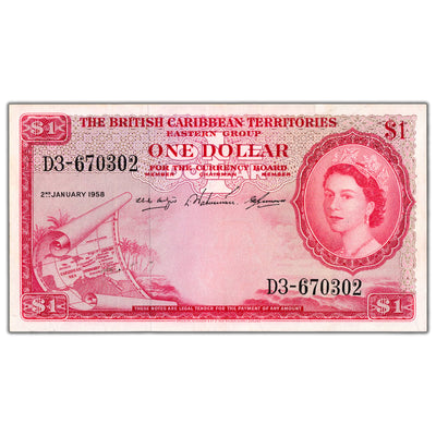 British Caribbean Territories 1958 $1 One Dollar Note P #7 - EF+