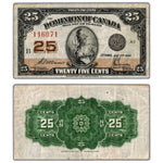 25 Cents 1923 Dominion of Canada Shinplaster Note DC-24c - VF (pinholes)