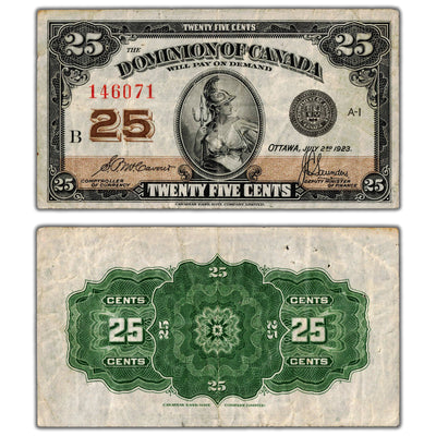 25 Cents 1923 Dominion of Canada Shinplaster Note DC-24c - VF (pinholes)